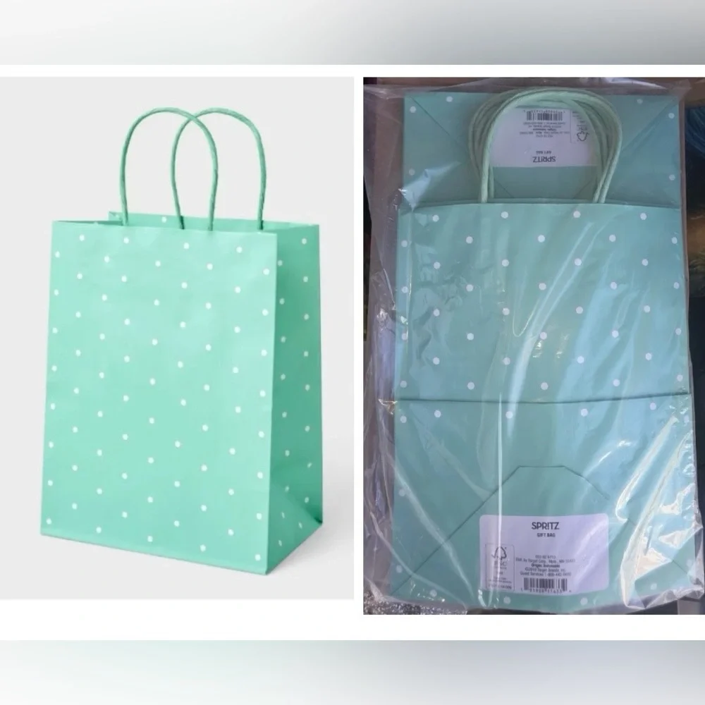Spritz Paper Gift Bag Mint Green With White Polka Dot/Bundle of 32 gift bags